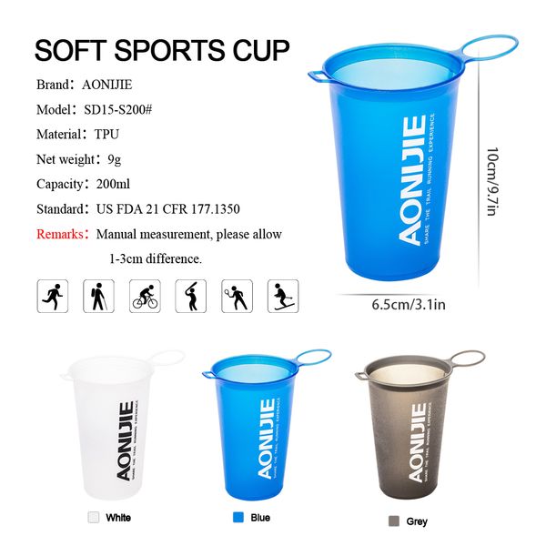 

aonijie 200ml cycling water bottles bpa foldable soft water cup for outdoor sports marathon cycling camping running