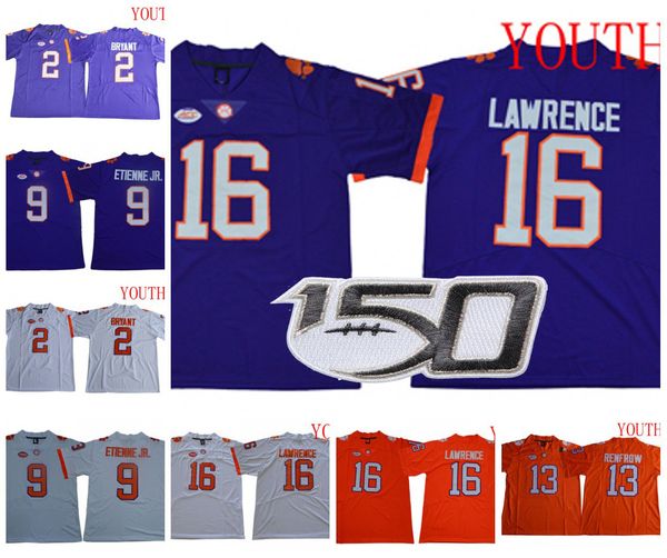 

youth kids ncaa clemson tigers football #16 trevor lawrence 9 travis etienne jr. 13 hunter renfrow 2 kelly bryant college jerseys, Black;red