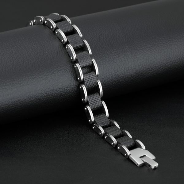 

new fashion men's male stainless steel silicone stripe chain link bracelets black bangle jewelry gift ser88, Golden;silver