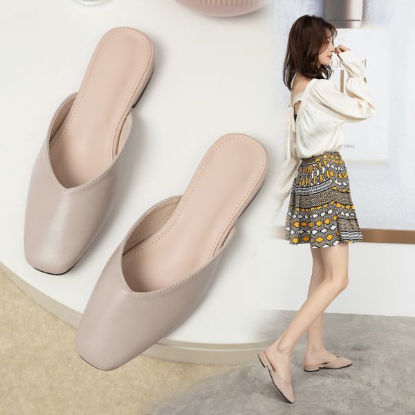 

обувь женская тапочки слайды площади toe shose женщины низкий 2020 крышка блока резина основные рим pu ткань пятки, Black