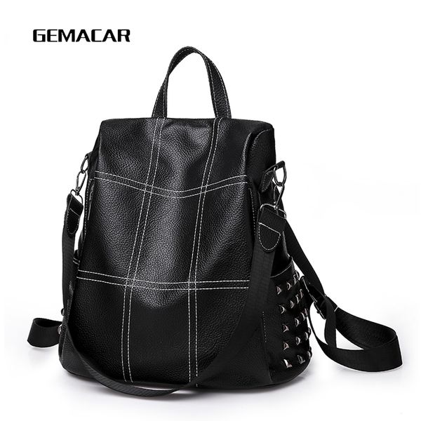 

classic popular women pu leather backpack zipper open long shoulder strap female bag student out mobile phone girl bag