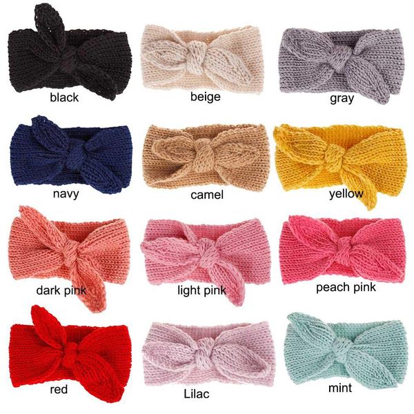 

durable stretchy hair hoop lovely acrylic fibres wool knitted headbands crochet rabbit ears sweatband new arrival, Slivery;white