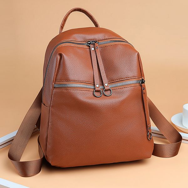 

women's bag washed pu leather shoulders fashion casual women's bag ring zipper school