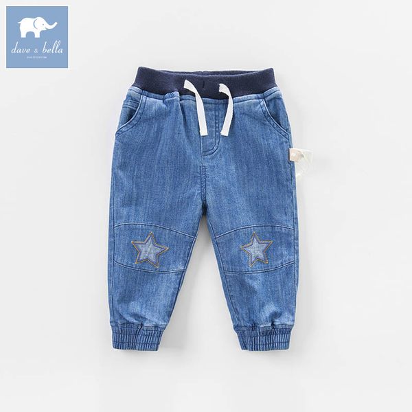 

dba6461 dave bella spring baby boys fashion denim blue stars print jean kids pants children boutique trousers