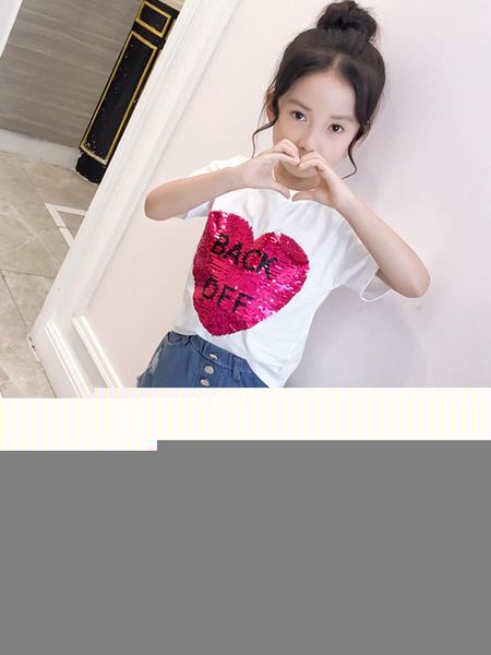 

girls 2019 white sequin t shirt cotton summer baby girl t-shirt teenage teen new tee shirt fille 10 12 14, Blue