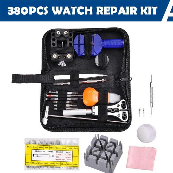 

380pcs watch repair tool kit watchmaker back case opener remover spring pin bars