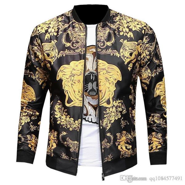 

2019 autumn shirt windproof lapel floral print zipper coat contrast color slim jacket designer jackets designer clothes plus, Black;brown