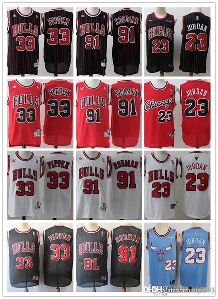 

men chicago bulls 33 scottie pippen 23 michael jordan 91 dennis rodman basketball shorts basketball jersey red city edition, Black;red