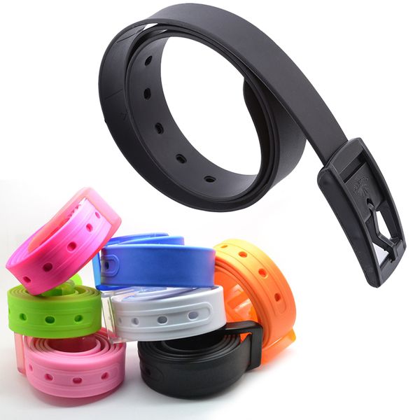 

2019 fashion plastic belt friendly candy multi color silicone rubber leather belt smooth buckle for women men adjustable, Black;brown