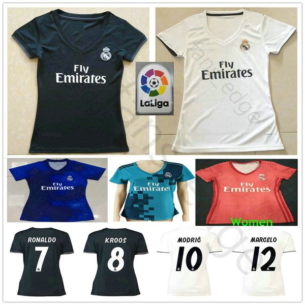 

woman real madrid soccer jerseys hazard vinicius jr 10 modric bale isco asensio kroos varane custom white black women ladies football shirt, Black;yellow