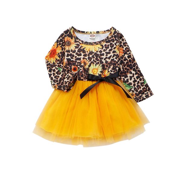

ins leopard floral girls dresses long sleeve tutu kids dresses kids designer clothes girls princess dress baby dress baby girl clothes, Red;yellow