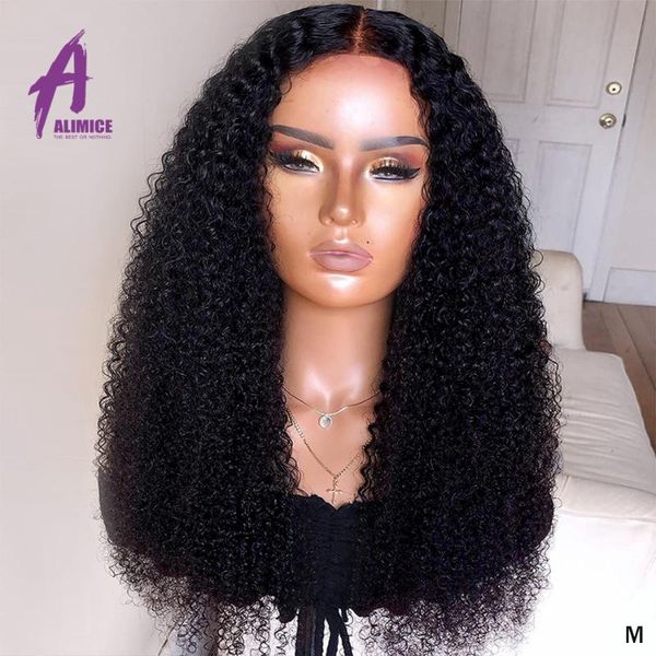 

alimice 13x4 brazilian kinky curly hair wig 150% lace front human hair wigs for women black color remy lace frontal wig, Black;brown