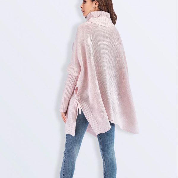 

fashion women knitwear 2019 autumn side slit loose solid color casual woman sweater woman outwear long sleeve turtleneck sweater, White;black