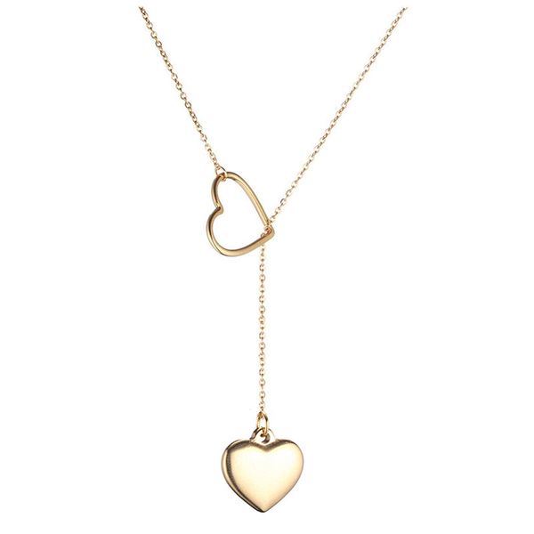 Love Heart Design deslizante duplo de colares de aço inoxidável