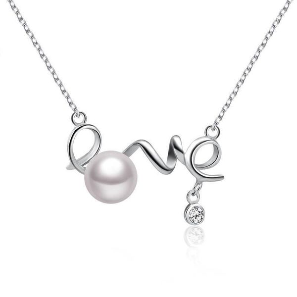 

sweet collana halsketting clavicle women necklace love letters imitation pearls crystal chain pendants colar jewelry valentine day gift, Silver