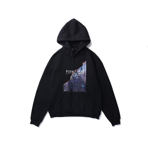 

tide brand astronaut astronaut printing flame man loose increase down even hat sweater bag rat hood unlined upper garment, Black