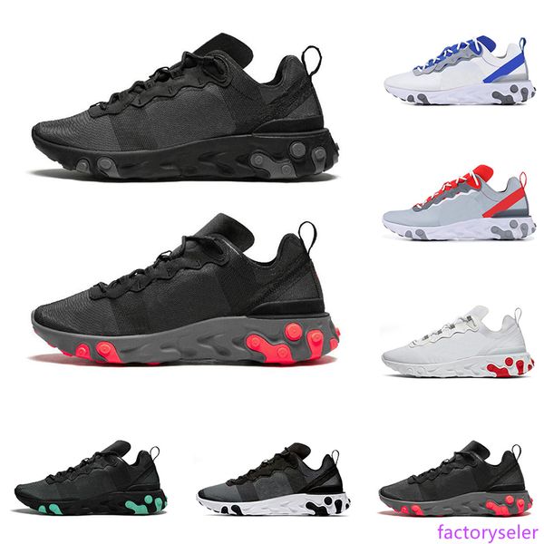 

2019 react element 55 men women running shoes triple black metallic gold solar red total orange fashion mens trainers sports sneakers