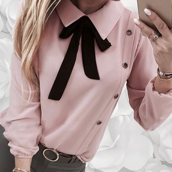 

preppy style bow women shirt blouse 2020 new women's blouses shirt long sleeve elegant solid color white top