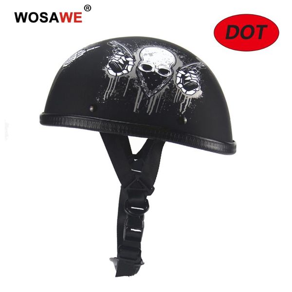 

wosawe skull motorcycle half helmet dot approved shockproof german chopper crusier vintage motocross helmet for men women