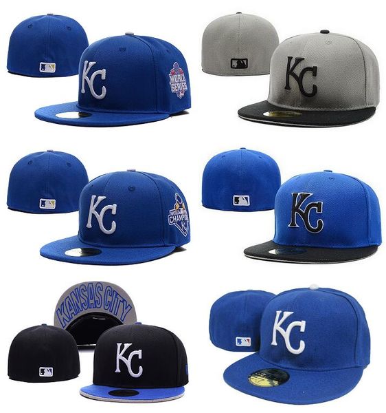 

2018 Новые мужские Royals Royal Blue Color встроенная шляпа с плоским краем вышитые KC письмо команды логотип поклонников бейсболки Размер шляпы полностью закрыт Chapeu b