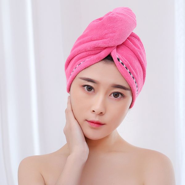 

new 2pcs hair dry towel microfiber wrapped bath cap quick drying shower towel with button j8 #3