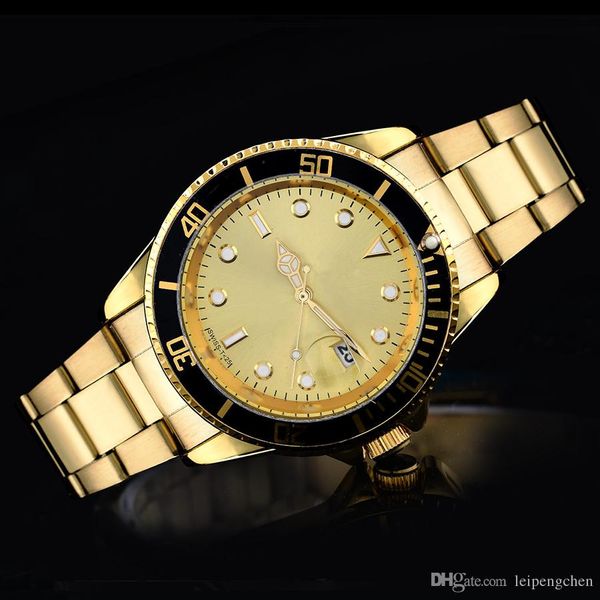 

Mens dive Quartz Sports Watches Luxury silver and gold case Watches Fashion Full Steel Watches Men Business Wristwatches