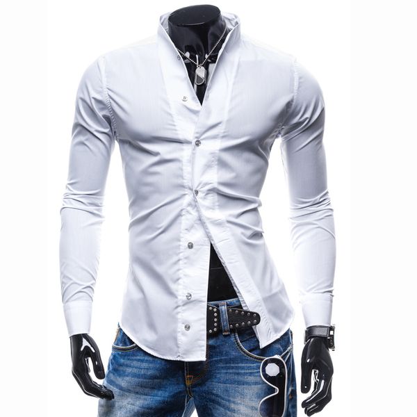 

men's dress shirts 2021 fashion spring autumn solid stand-up collar slim fit casual mens clothing wedding tuxedo, White;black
