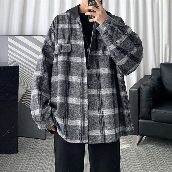 

men's jackets 2021 spring autumn jacket men fashion casual loose mens and coats hip hop streetwear plaid, Black;brown