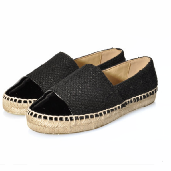 

espadrilles flat shoes women 2020 genuine leather shoes women flat luxury slip-on round toe shallow 34-42, Black