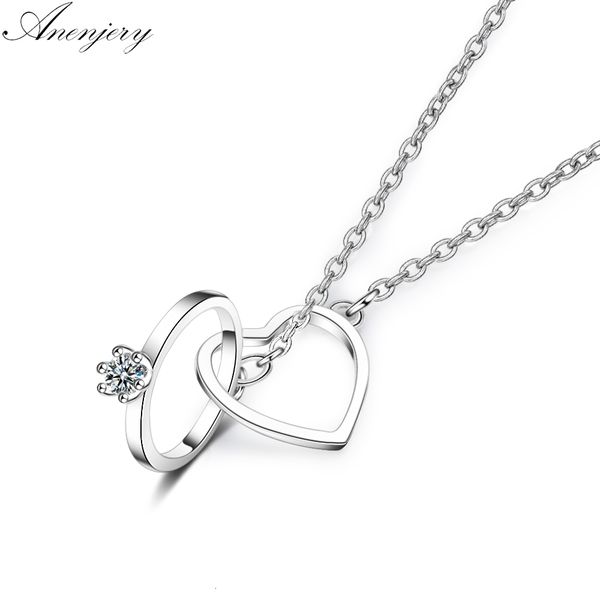 

charming 925 sterling silver double circle heart zircon necklace for women girl valentine's day present