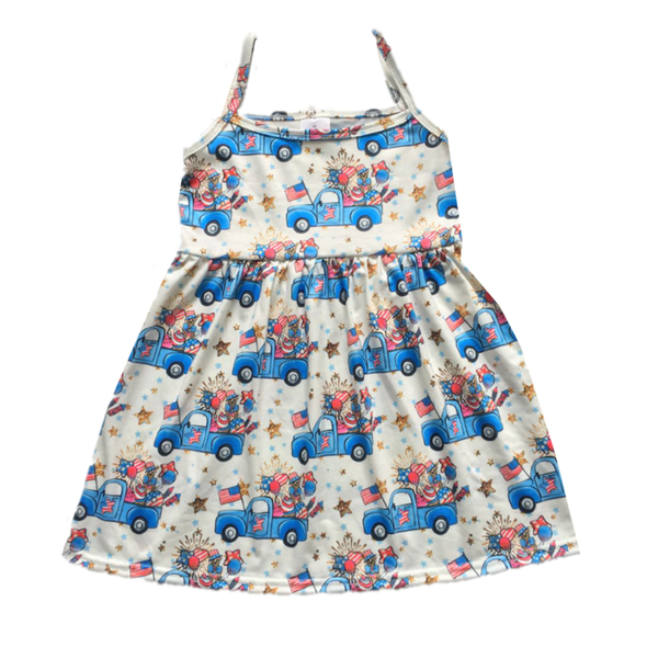 

2020 new summer girls dress 4th of july print pattern casual party dress kids boutique clothes children wear girls, Red;yellow