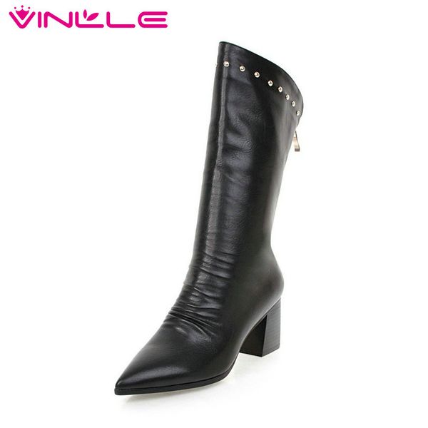 

vinlle 2019 knee high boots fashion synthetic women boots all match platform winter shoes women motorcycle big size 34-43, Black