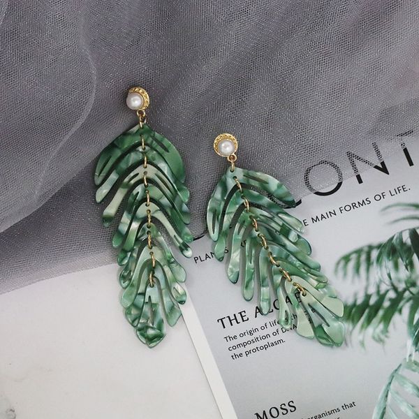 

juran 2019 new long dangle resin green leaves earrings party jewelry accessories handmade fashion acrylic earrings for women, Silver
