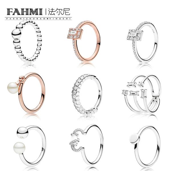 

fahmi 100% 925 sterling silver rose pearl rings shards sparkling rings string of beads ring luminous ice ring glacial beauty ring, Slivery;golden