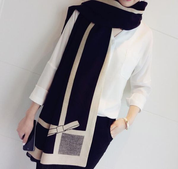 

bow tie shawl blankets imitation wool scarf fashion warm soft winter shawl throw blanket 175 cm, Blue;gray