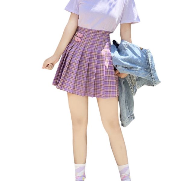 

2019 harajuku girls plaid pleated skirt women kawaii mini purple chic style high school girls jk uniform skirts gothic buckle, Black