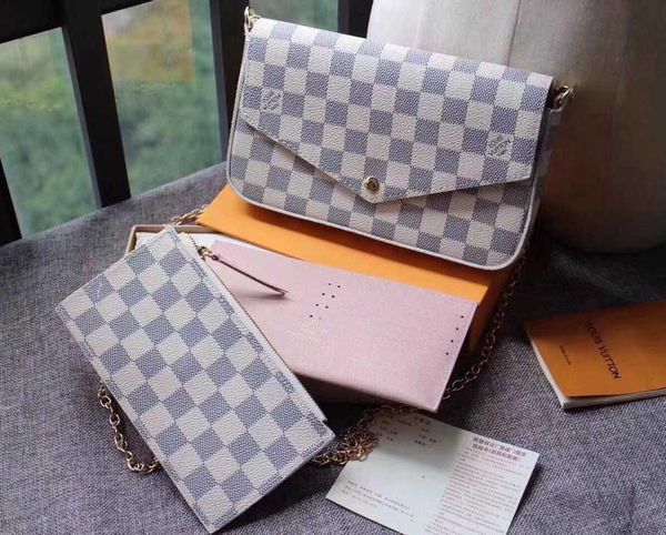 

3 pcs set women chain bag real leather shoulder crossbody bags for women wallet clutch bag size:21.0 x 11.0 x 2.0 cm with box