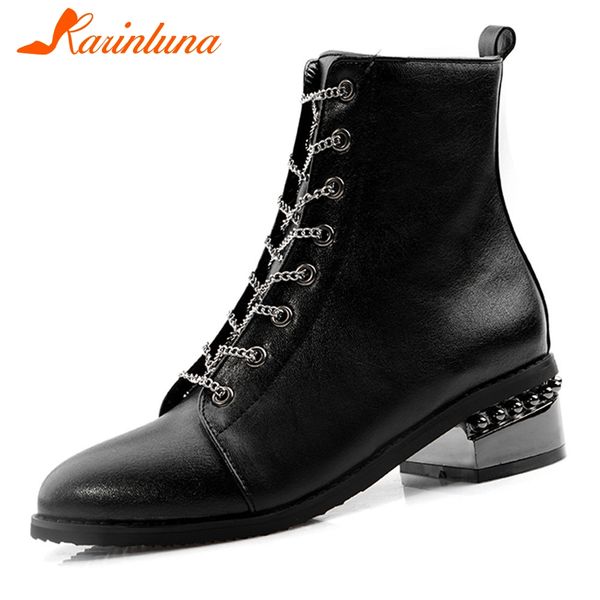 

karin new fashion plus size 32-48 dropship add fur warm winter shoes woman boots chunky heels zipper ankle boots female, Black