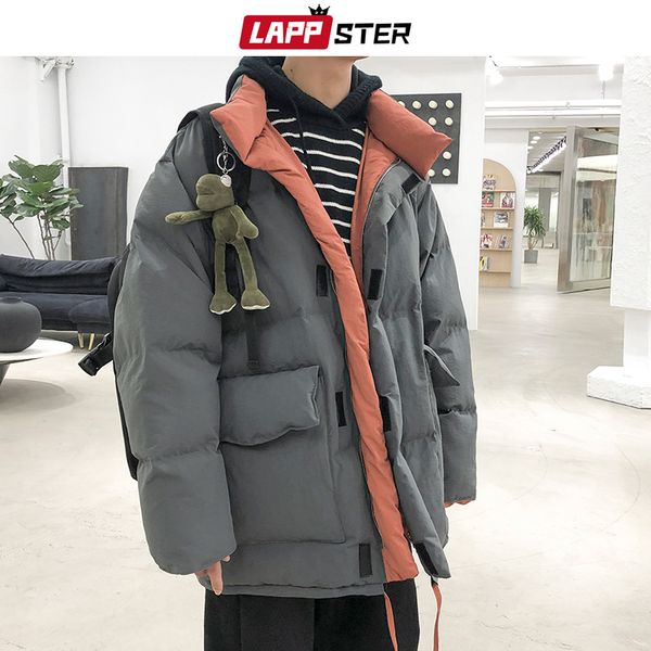 

lappster корейского harajuku зимняя куртка мужчины 2019 мужчин черного puffer jacket bubble coat parka мужской теплые большие карманы крупно, Black