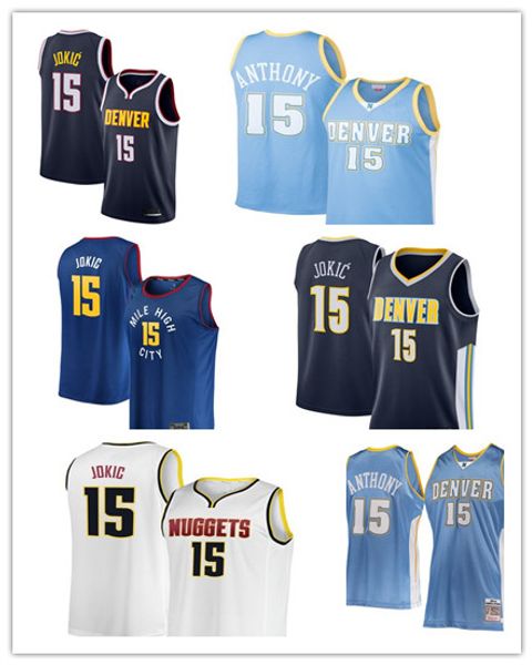 

custom 2019 men's denver nuggets 15 jokic fanatics branded blue fast break nba women kids sewing basketball jersey, Black