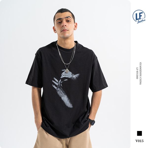 

tide brand designer men luxury2020 spring and summer new fashion brand mens rock hand print drop shoulder loose mens short-sleeved t-shirt, White;black