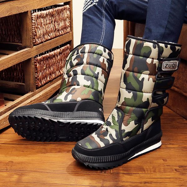 

men boots thickening plush snow boots winter shoes male waterproof winter footwear plus size work chaussure homme, Black