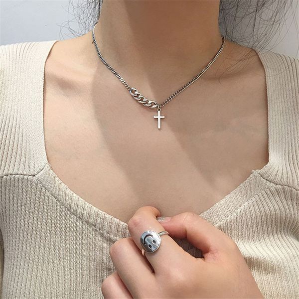 

2020 new minimalist clavicle chain silver colour choker thin chain mini cross necklace for men women girls hip hop party jewelry