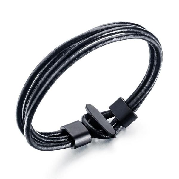 

zg new simple retro multi-layer cowhide rope bracelet black alloy buckle men's fashion bracelet men's jewelry, Golden;silver