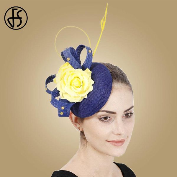 

fs sinamay ladies fascinator wedding hats for women elegant royal floral with feathers headwear hair clips occasion church cap wevhl, White