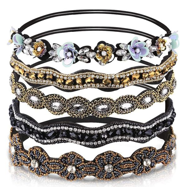 

этнические цветные бисер ручной работы повязка на голову жемчуг горный хрусталь индивидуальные бисером hairband для женщин девушки аксессуар, Golden;white