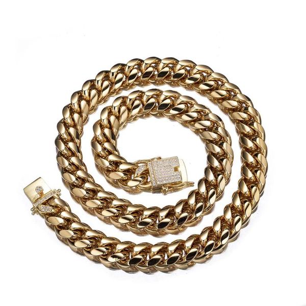 

men's 316l stianless steel gold tone curb cuban miami link chain rhinestone buttons necklace & bracelet 7-40, Silver