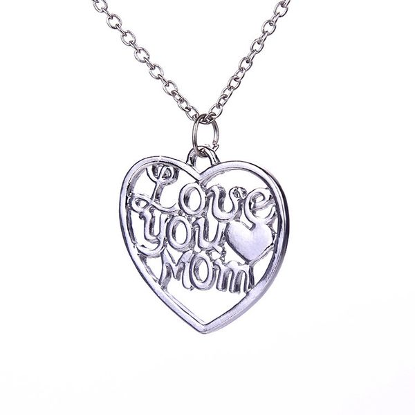 

10 lucky letter heart i love you mom mom's day gift pendant necklace hollow english alphabet affection jesus gifts for men, girls, moth, Silver