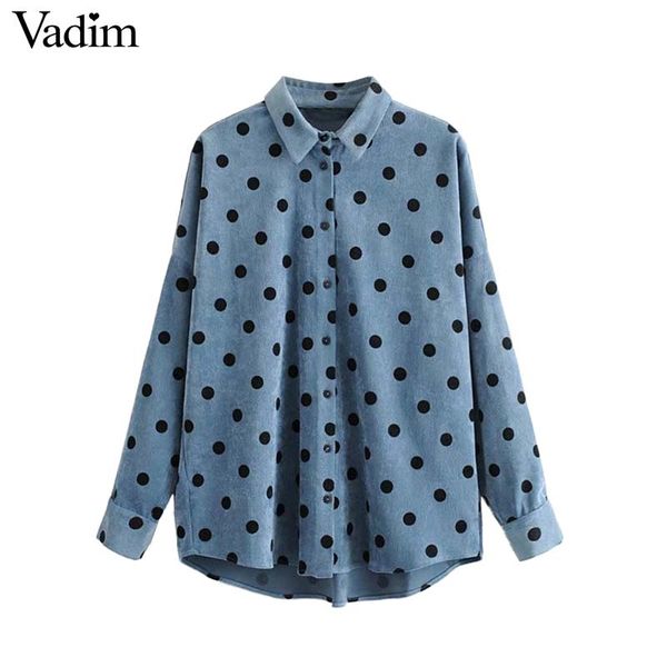 

vadim women oversized blue blouse polka dots long sleeve corduroy shirt female casual loose chic blusas lb628, White