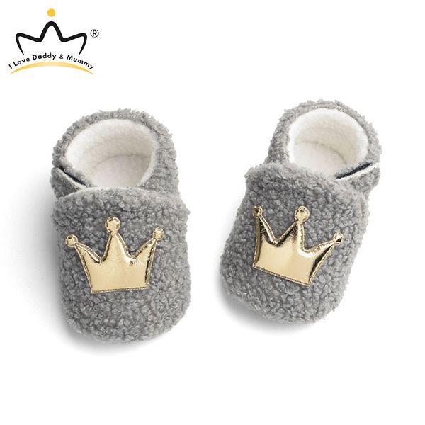 

new thick cotton plush winter baby shoes cute crown anti-slip soft cotton sole newborn toddler boy girl shoes first walkers